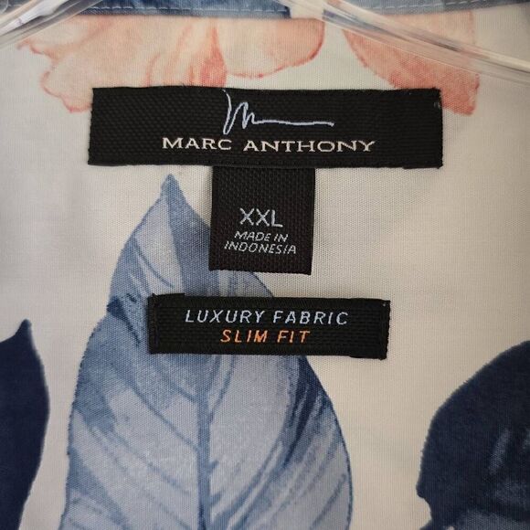 Marc Anthony luxury fabric white/blue/coral tropical print shirt, BWOT, XXL - Picture 6 of 7